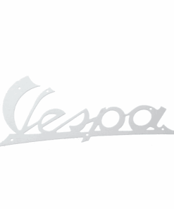 Monogramme (badge,logo) en métal chromé pour tablier - pour Vespa VM1-2 / VN1-2 / VNA1-2  ( fixation 6 rivets )