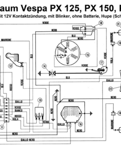 Alternative view of Faisceau Électrique  GRABOR- Pour Vespa PX (modèles italiens, 1981-1983), avec régulateur de tension, avec clignotants, sans batterie, klaxon CA, stator avec 3 câbles