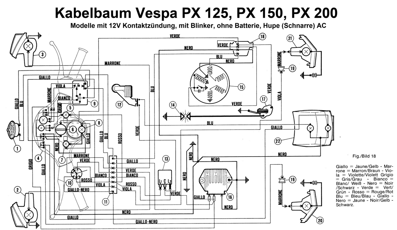 Faisceau Électrique GRABOR- Pour Vespa PX (modèles italiens, 1981-1983), avec régulateur de tension, avec clignotants, sans batterie, klaxon CA, stator avec 3 câbles – Image 2