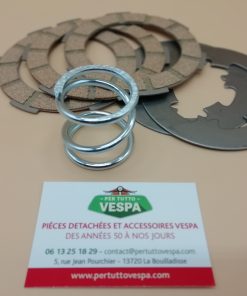 Kit embrayage complet origine (3 disques + plateaux + ressort) pour Vespa 50 / 90 / 125 Primavera / ET3 / Ape / Pk