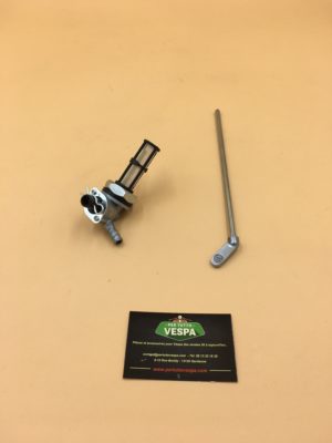 Robinet "gros débit" fast flow pour Vespa 50-125/ Primavera / ET3 / PK 50-125 /ACMA VM/ VN / VNA-TS/ 150 VL/ VB/ GS/ VBA-T4 / 160 GS/ 180 SS/ Rally / PX / T5 avec levier (l=200mm), modèle avec réserve