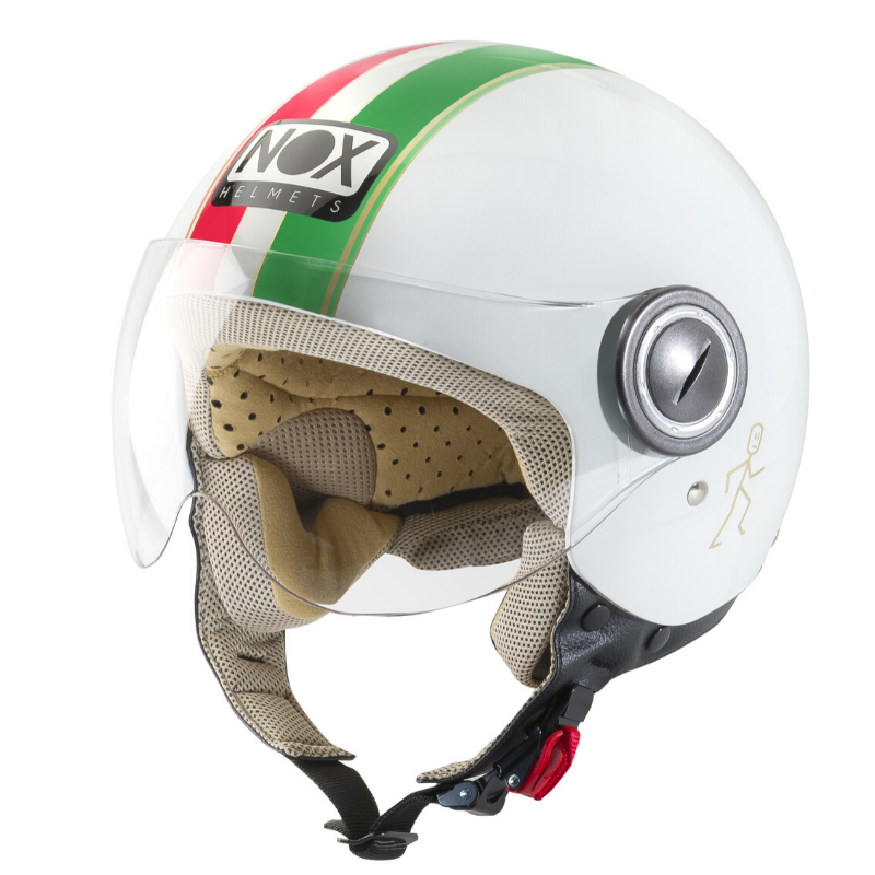 Casque NOX Jet Italy / Blanc glacier avec bandes tricolore - N210 taille S