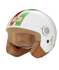 Nouveau Casque NOX Jet Italie EVO / Blanc glacier avec bandes tricolore - N210 taille M