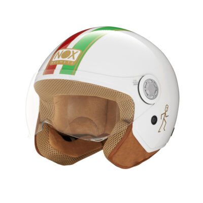 Nouveau Casque NOX Jet Italie EVO / Blanc glacier avec bandes tricolore - N210 taille XL