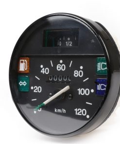 Compteur de vitesse -PREMIUM- Ø=105mm pour Vespa  - PX Arco, 84/2001 - 120km/h - fond noir avec cerclage noir - (convient également aux Vespa PK50/80 S Lusso, PK XL, PK125 ETS)