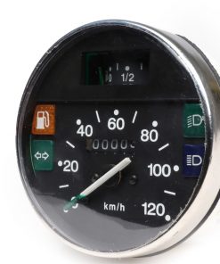 Compteur de vitesse -PREMIUM- Ø=105mm pour Vespa  - PX Arco, 84/2001 - 120km/h - fond noir avec cerclage chromé- (convient également aux Vespa PK50/80 S Lusso, PK XL, PK125 ETS)
