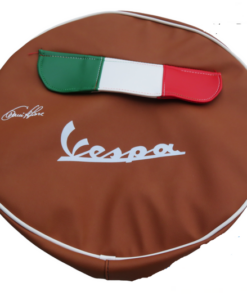 Housse de roue de secours pour pneu 2,75 - 9 couleur brun havane avec logo et poche de rangement avce bandes italienne