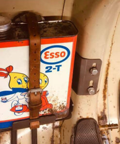 Support bidon "vintage 2litres" en métal brut - avec sangle cuir (vendu sans le bidon) pour vespa Type N - GT -GTR -50 - Primavera ...