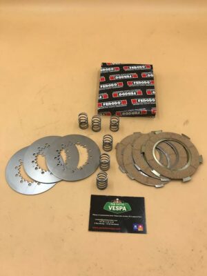 Kit d'embrayage Ferodo  4 disques liège et 3 métal + 6 ressorts pour vespa PX 80-125-150 - Sprint - TS - GTR - Super ...