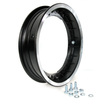Pack de 2 jantes aluminium noir / bord poli Tubless en 2,1 x 10 pouces pour Vespa 50 / 125 Primavera / ET3 / Sprint / Gtr / Rally / Px ...