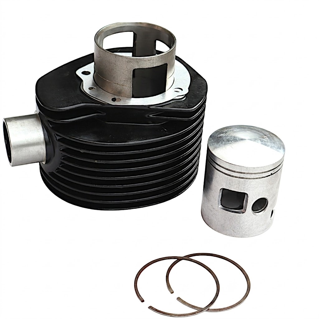 NOUVEAU ! Cylindre -ORIGINAL 200 cc aluminium Ø66,5mm - traitement Nikasil - Pour Vespa PX200, Rally200, Cosa200, Motovespa DN200, DS200 / avec peinture noire haute température sur les ailettes