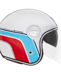 Casque NOX jet Héritage Line blanc - bleu - rouge /  avec visière transparente + visière intérieure intégrée fumée - taille M