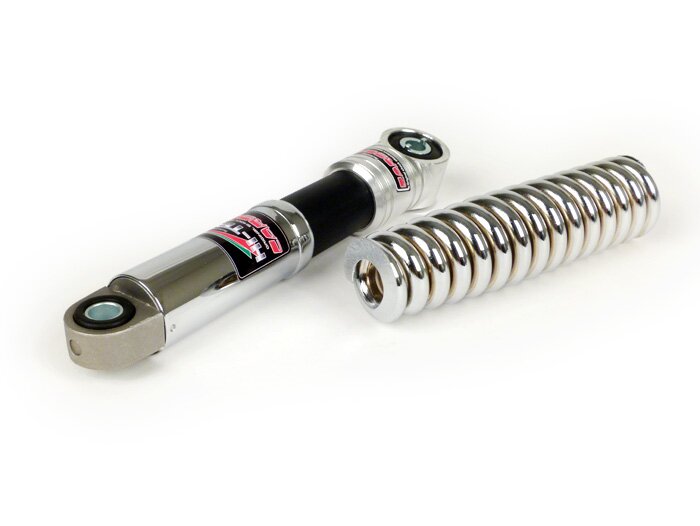 Kit Amortisseur avant -CARBONE HI-TECH- l=165mm- Vespa Rally180 (VSD1T), Rally200 (VSE1T), Sprint150 (VLB1T), GT125 (VNL2T), GTR125 (VNL2T), TS125 (VNL3T) - chromé