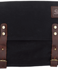 Sacoche bandoulière en coton cirée - noir - taille 40x26x9 cm / look vintage