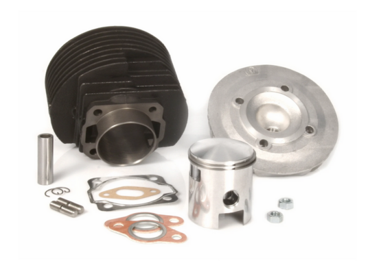 Cylindre Olympia racing (D57) en fonte 130cc 7 transferts (culasse, cylindre , piston complet) pour vespa primavera 125 / ET3 / PK 125 ( ce produit est exclusivement réservé à la compétition )