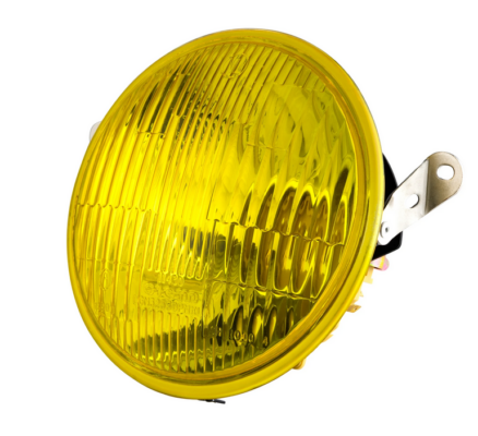 Phare avec optique jaune Siem original en verre pour vespa PX/  Livré avec porte ampoules ba20 / ba15