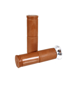 Poignées havane avec embout chromé pour VESPA PX  / D24mm - L126mm / Idem poignées des versions après 2011 mais sans logo vespa