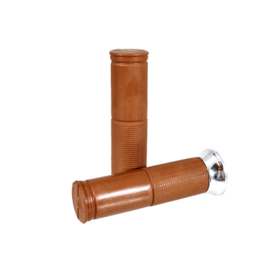 Poignées havane avec embout chromé pour VESPA PX  / D24mm - L126mm / Idem poignées des versions après 2011 mais sans logo vespa