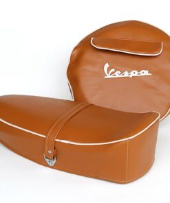 Nouveau ! Pack selle + housse roue de secours 10"  couleur havane pour vespa 50 - Primavera - ET3 - special ...