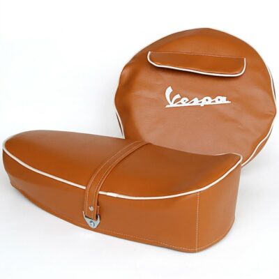Nouveau ! Pack selle + housse roue de secours 10"  couleur havane pour vespa 50 - Primavera - ET3 - special ...
