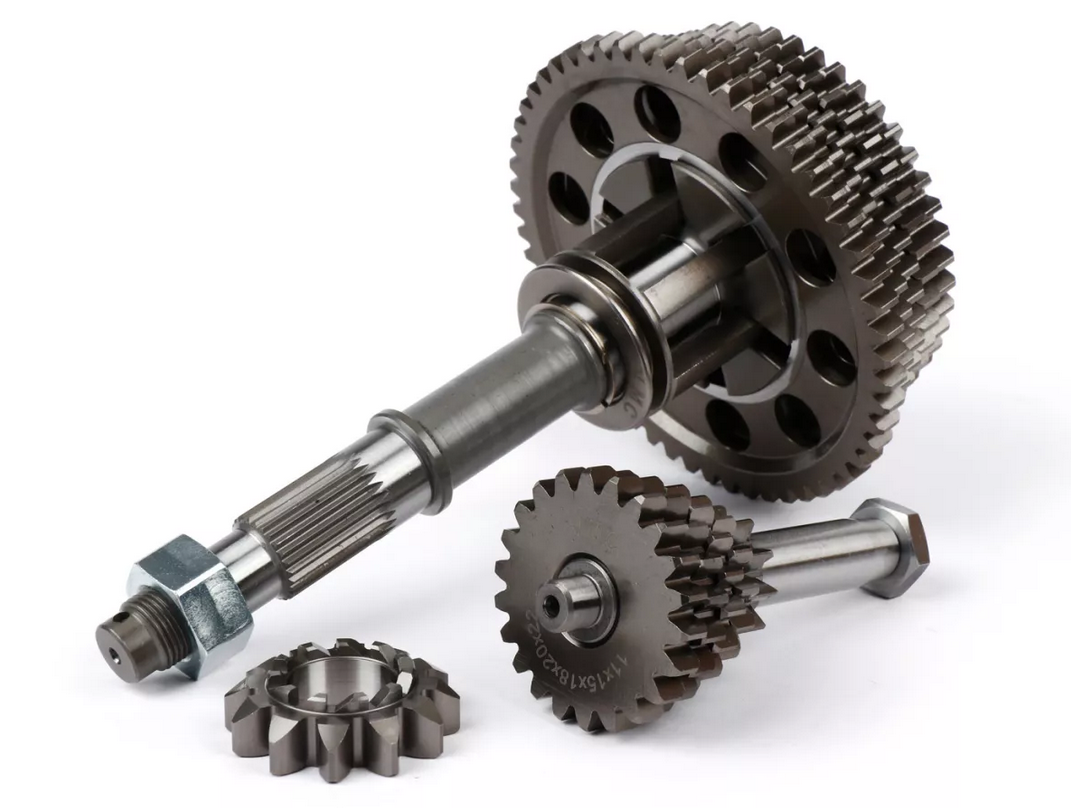 Boite 5 vitesses complète VMC Racing / avec arbre secondaire, arbre principal, griffe de commande, pignons de vitesse, pignon de kick - Pour Vespa 50, 90, 50N, Primavera 125, ET3, SS50, SS90, PK S, PK XL1, PK XL2, ETS - (11/56-15/53-18/50-20/47-22/46 dents